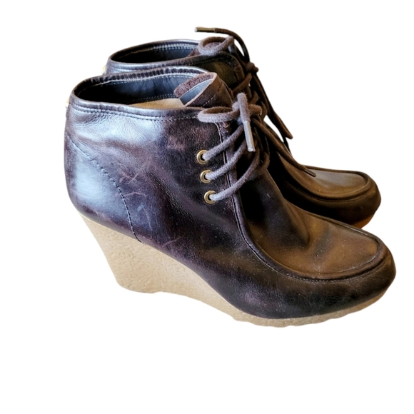 Michael Michael Kors Dark Brown Leather Wedge Booties Lace Up Size 9 - Picture 9 of 9